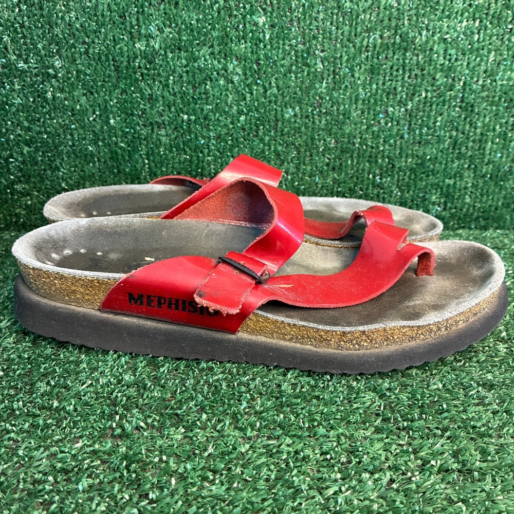 Mephisto Helen Patent Leather Cork Footbed Comfort Toe Loop Sandal Red Womens 10